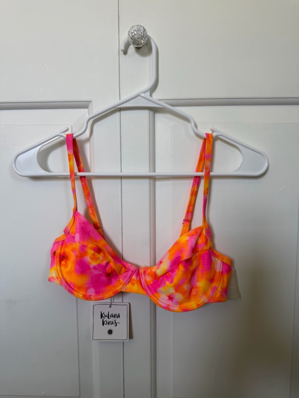 Kulani Kinis Neon Floral Underwire Bikini Top - Pink & Orange